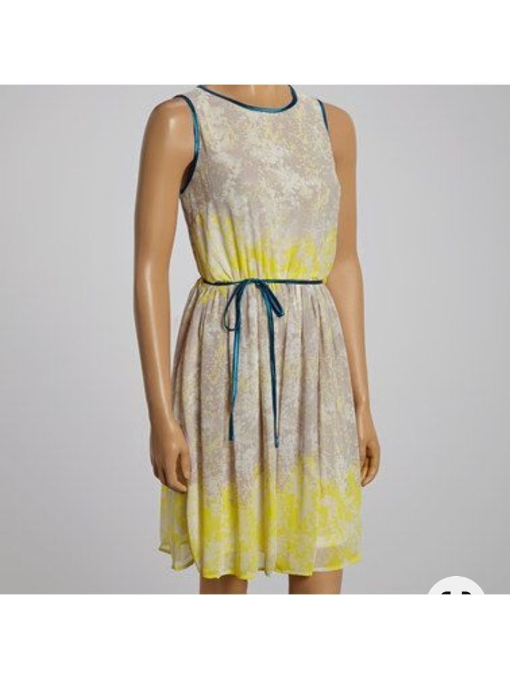 Angie Yellow Gray Tie Waist Sleeveless Dress